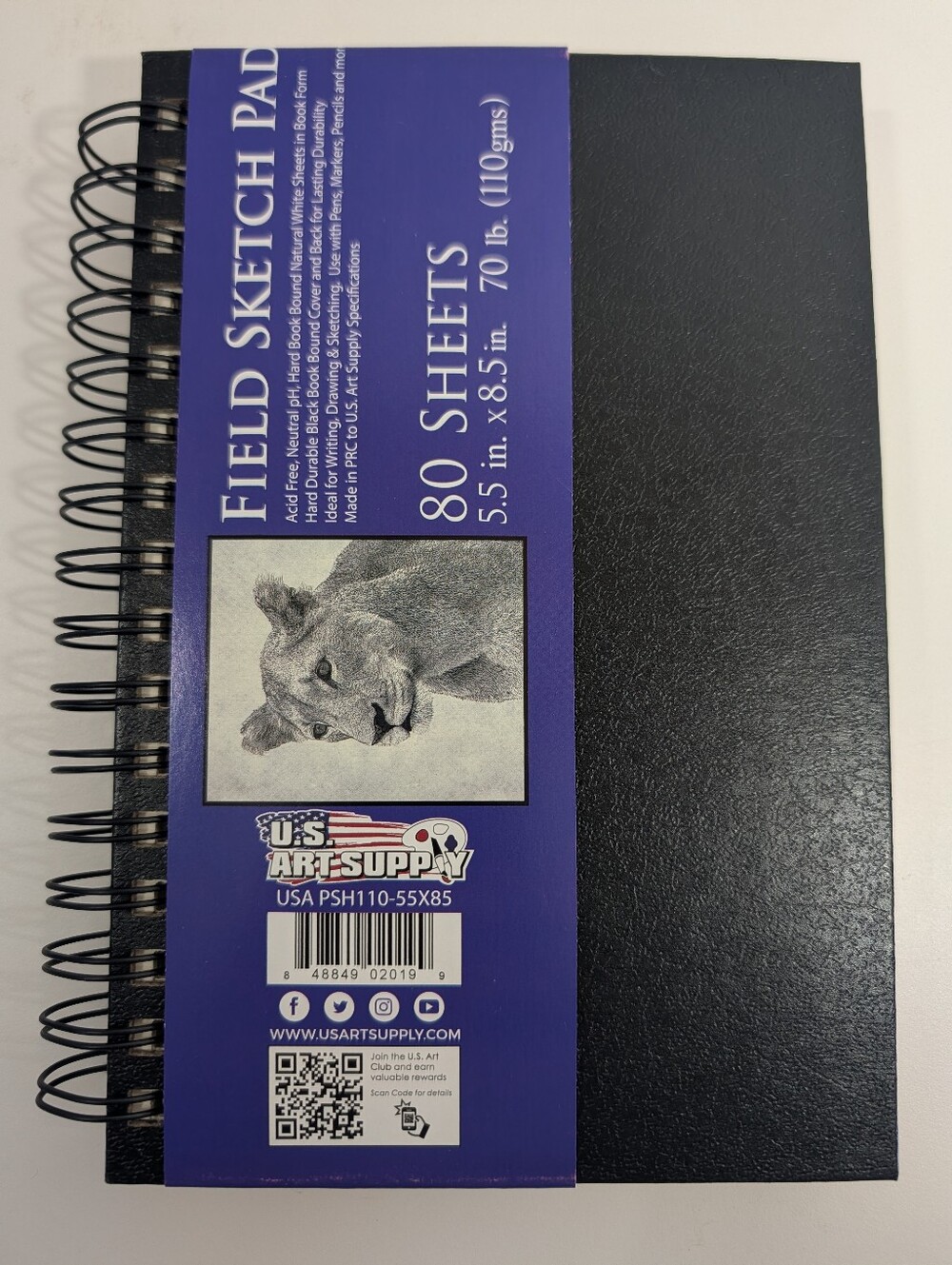 US Art Supply Field Sketch Pad 5.5 Inch X 8.5 Inch 70 Lb Sheets Black Cover